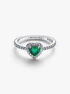 Anello Cuore in Rilievo Verde Scuro Argento Sterling 925