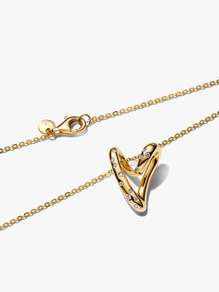 Collana Cuore Linea Sinuosa con Pietre Luminose Esclusiva lega metallica rifinita in Oro