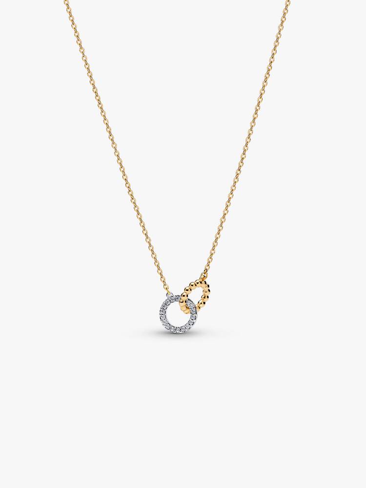Collana Cerchi Intrecciati Sfere e Pavé Argento Sterling 925, Esclusiva lega metallica rifinita in Oro