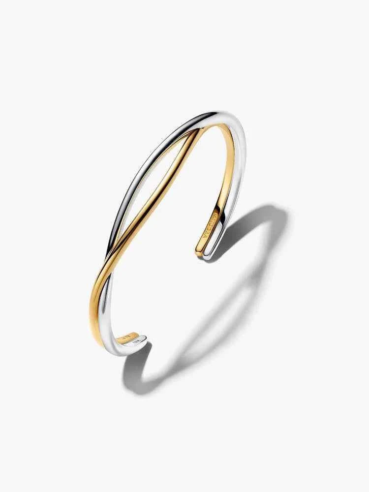 Bracciale Fascia Intrecciata Aperta Bicolore Argento Sterling 925, Esclusiva lega metallica rifinita in Oro