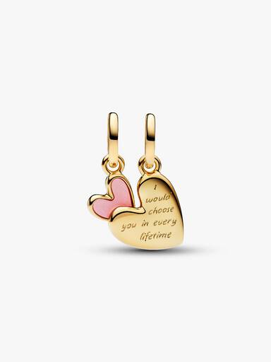 Charm Pendente Unione di Cuori Mamma e Figlia divisibile Finitura in Oro