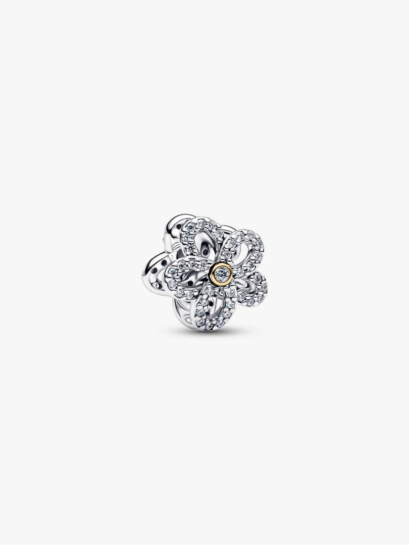 Charm Openwork Fiore Pavè Argento Sterling 925, Finitura in Oro