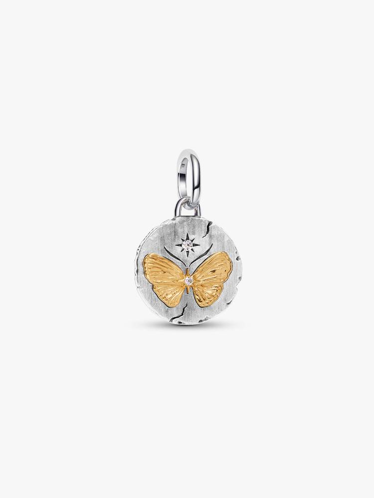 Charm Medallion Farfalla "Somniare Aude" Argento Sterling 925, Esclusiva lega metallica rifinita in Oro