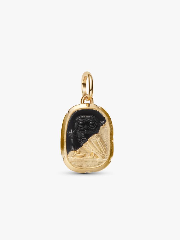 Charm Medallion Gufo "Lux Et Sapientia" Esclusiva lega metallica rifinita in Oro