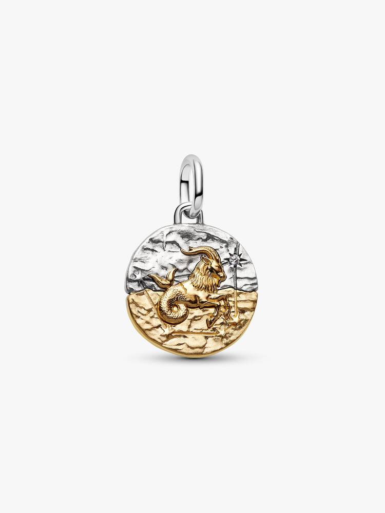 Charm Medallion Capricorno Argento Sterling 925, Esclusiva lega metallica rifinita in Oro