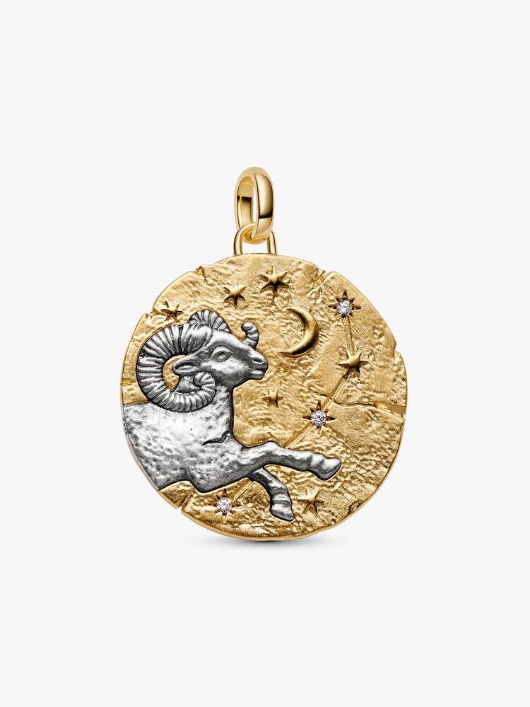 Charm Medallion XL Ariete "Acta Non Verba" Argento Sterling 925, Esclusiva lega metallica rifinita in Oro