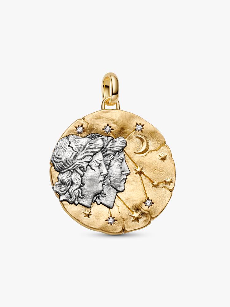 Charm Medallion XL Gemelli "Sapere Aude" Argento Sterling 925, Esclusiva lega metallica rifinita in Oro