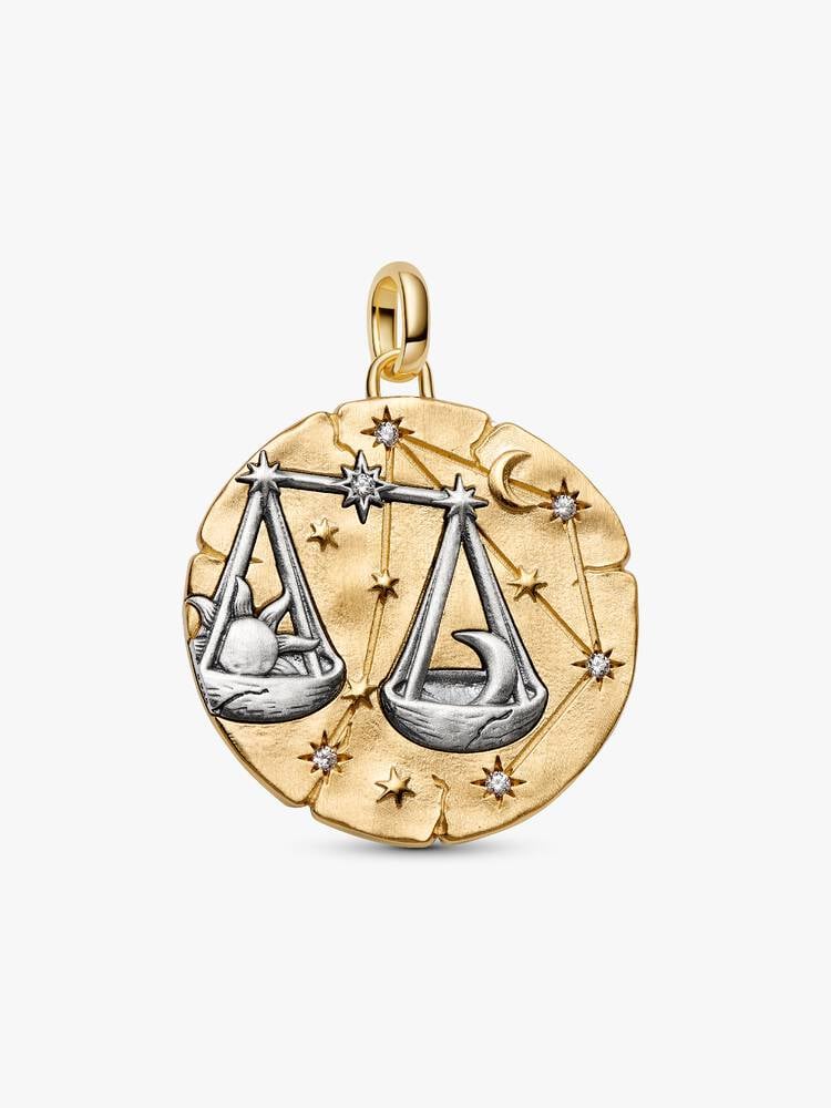 Charm Medallion XL Bilancia "Aequilibrium Animae" Argento Sterling 925, Esclusiva lega metallica rifinita in Oro