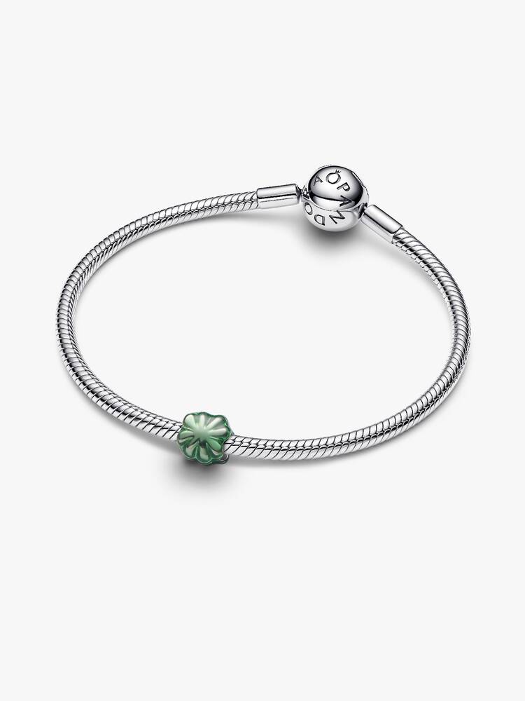 Mini Charm Quadrifoglio effetto metallico verde Argento Sterling 925