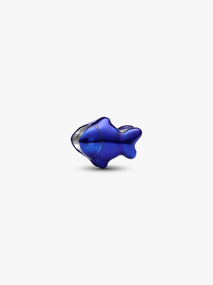 Mini Charm Pesce effetto metallico blu Argento Sterling 925