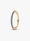 Anello Pavè Fascia Sottile Blu Esclusiva lega metallica rifinita in Oro