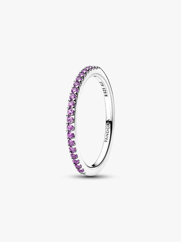 Anello Pavè Fascia Sottile Viola Argento Sterling 925
