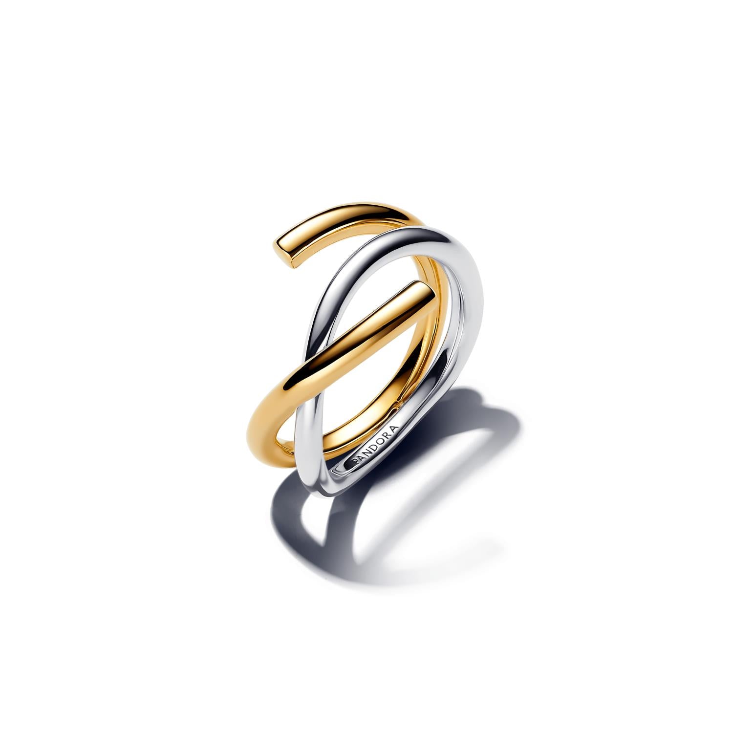 Anello Fascia Intrecciata Aperta Bicolore Argento Sterling 925, Esclusiva lega metallica rifinita in Oro