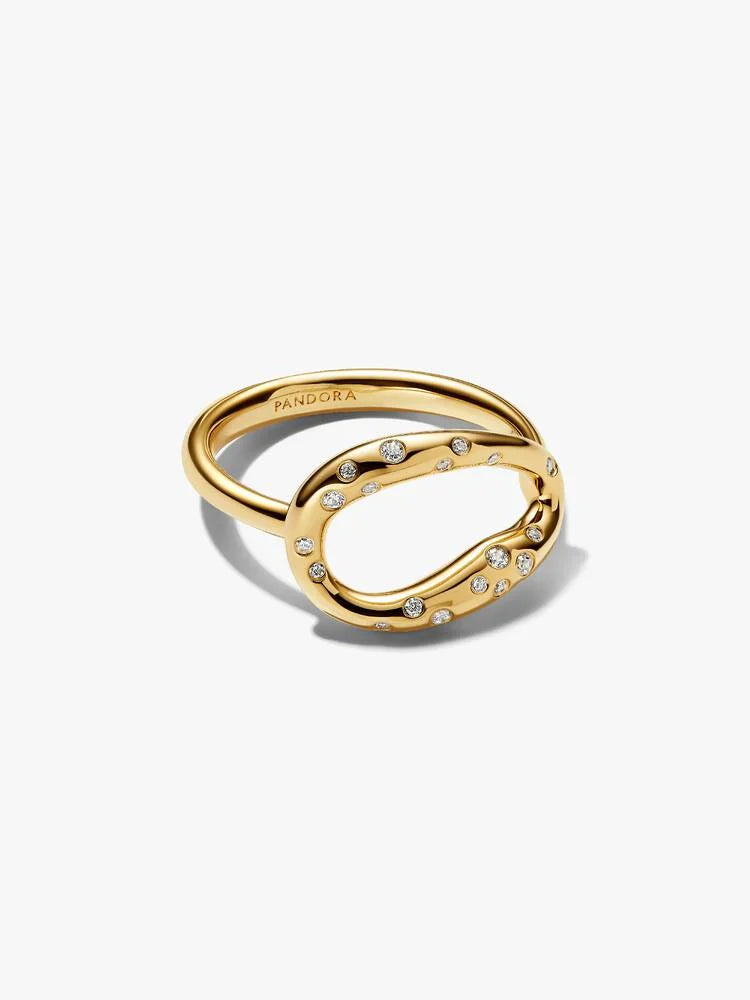 Anello Ovale Linea Sinuosa con Pietre Luminose Esclusiva lega metallica rifinita in Oro