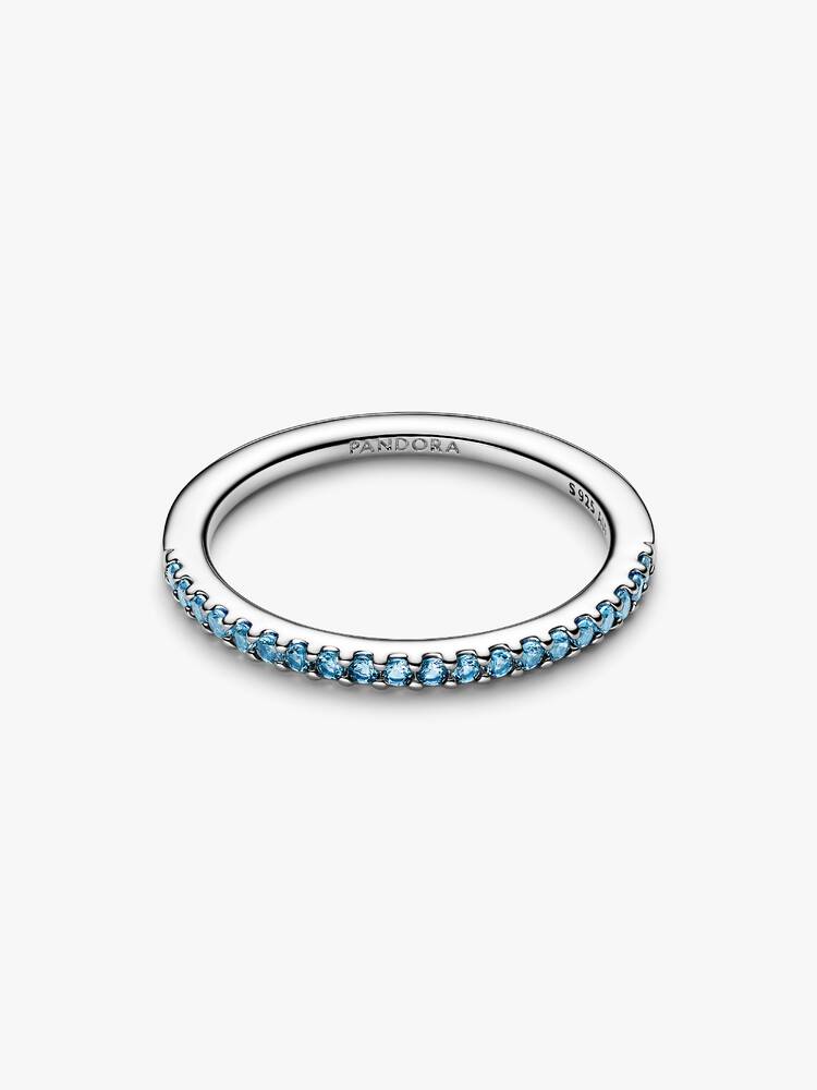 Anello Pavè Fascia Sottile Azzurro Argento Sterling 925