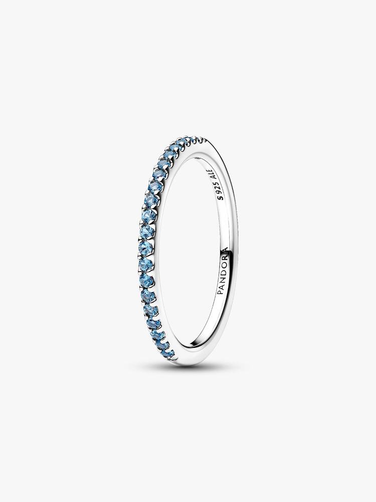 Anello Pavè Fascia Sottile Azzurro Argento Sterling 925