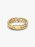 Anello Catena Maglia Cubana con Cuore Finitura in Oro - ANELLO