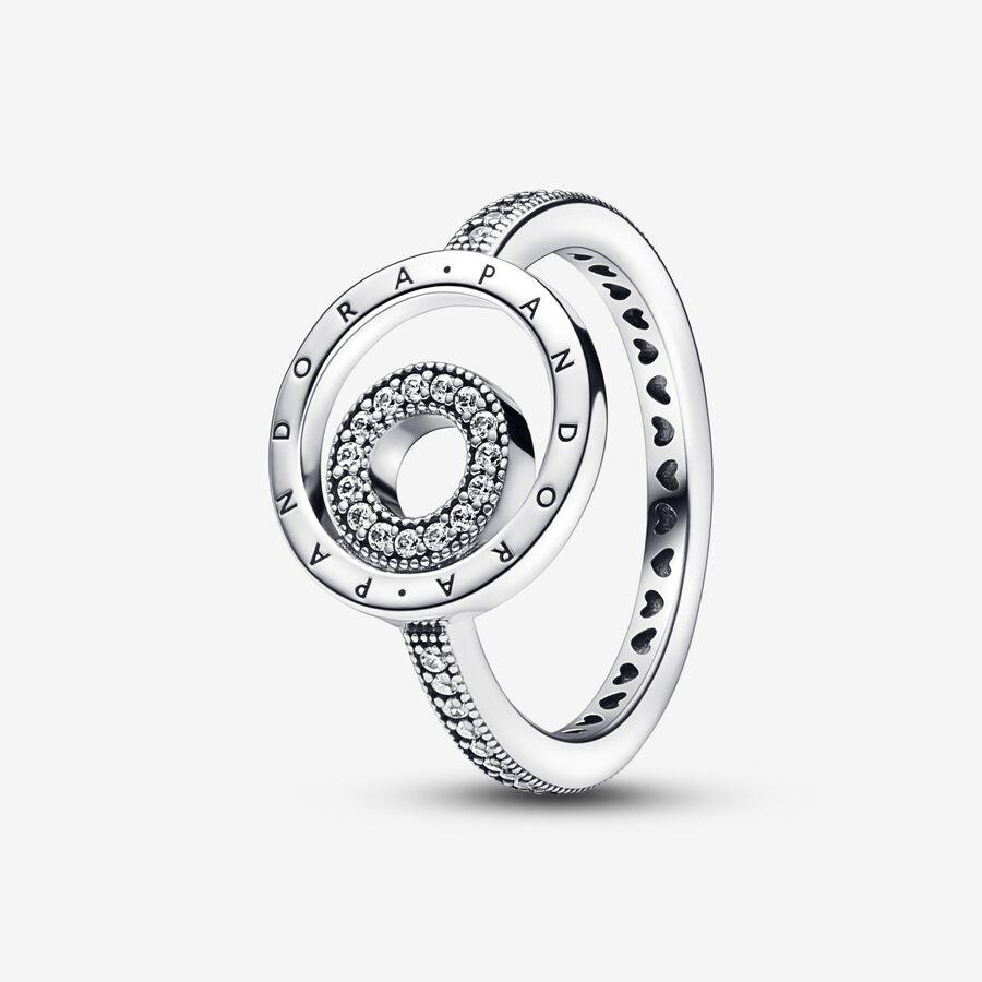 Anello Cerchi con Logo e Pavé 60