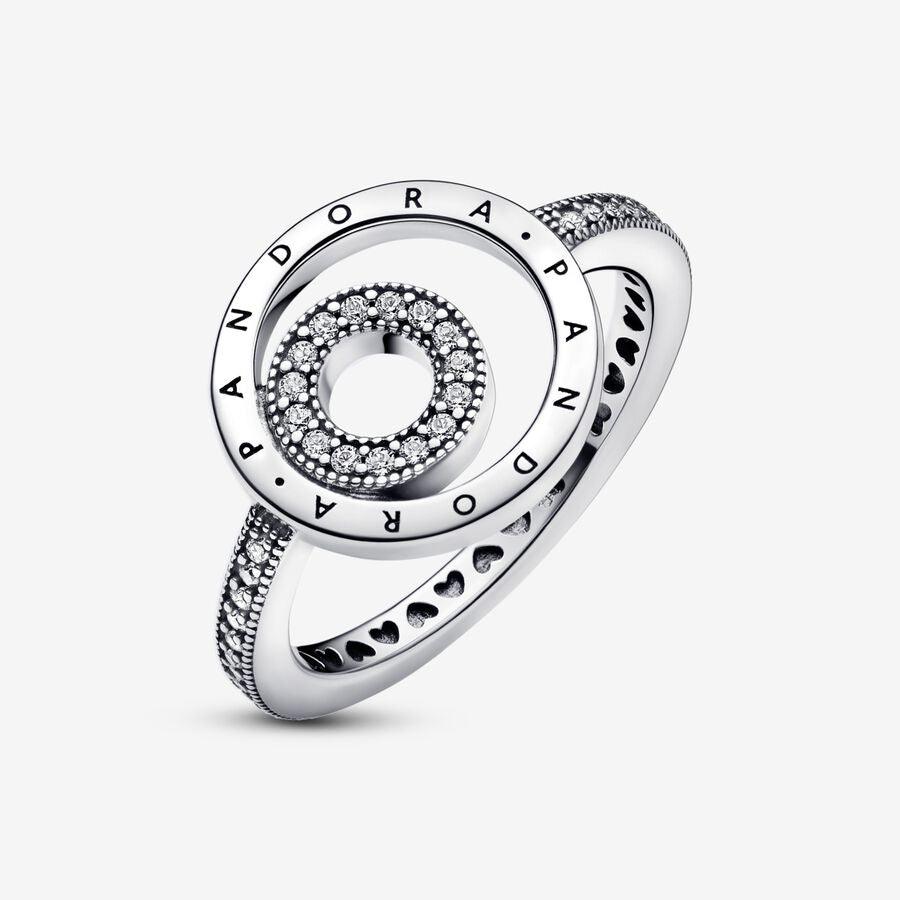 Anello Cerchi con Logo e Pavé