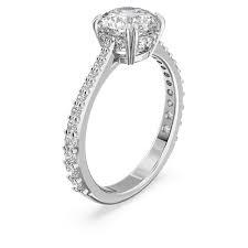 Anello cocktail Constella Taglio Princess, Pavé, Bianco, Placcato rodio