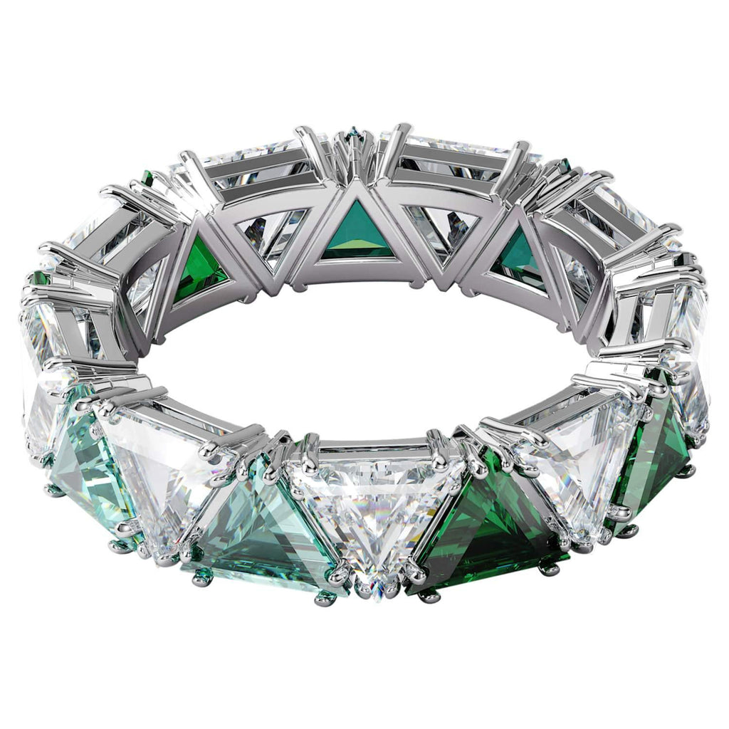 Anello cocktail Millenia Cristalli taglio Triangle, Verde, Placcato rodio