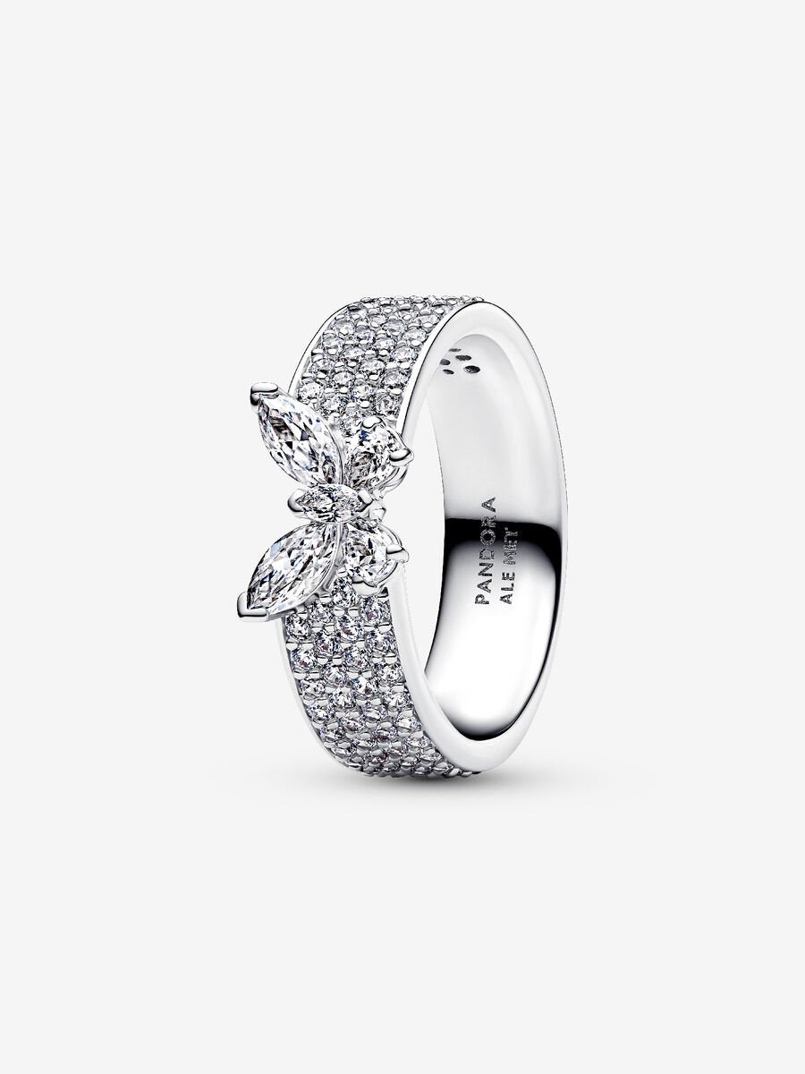 Anello Fascia Pavè con Farfalla Luminosa Argento Sterling 925 - 48 - ANELLO