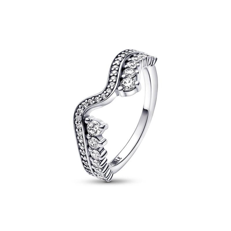 Anello Onda Asimmetrica Pietre Luminose