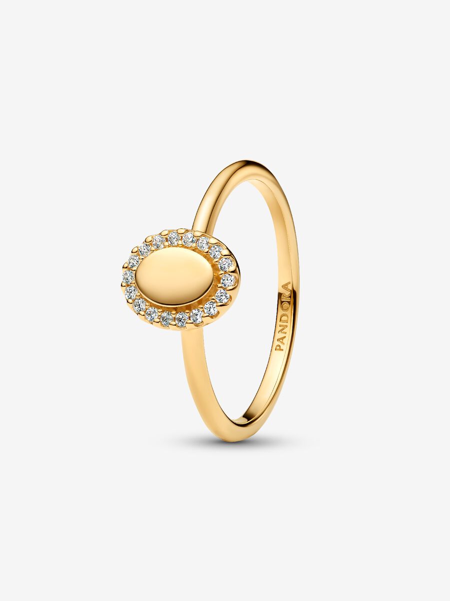 Anello Ovale e Pavè da incidere Placcatura in Oro 14k - 48 - ANELLI