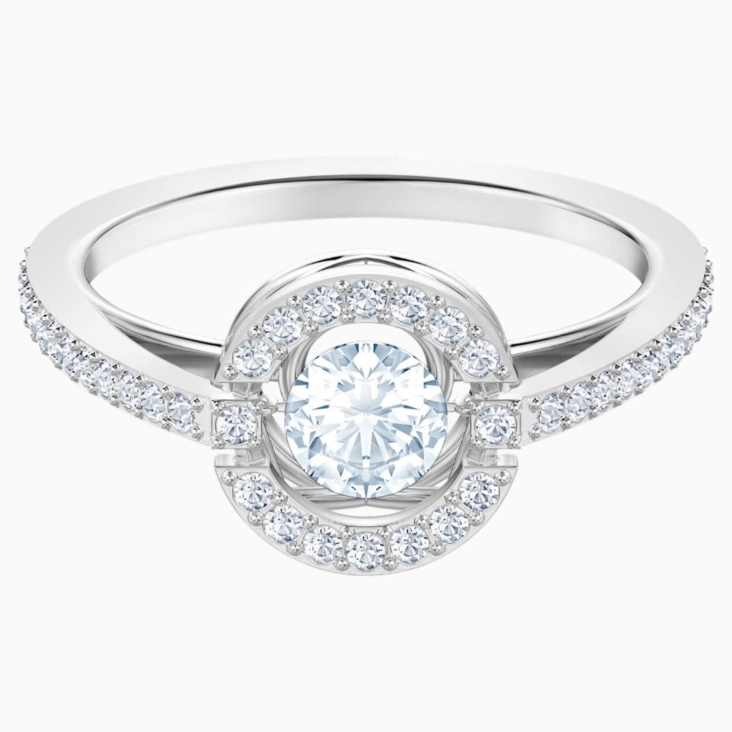 ANELLO SWAROVSKI SPARKLING DANCE ROUND, PLACCATO RODIO BIANCO