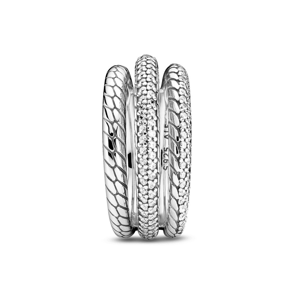 Anello Tripla Fascia Pavé Maglia Snake
