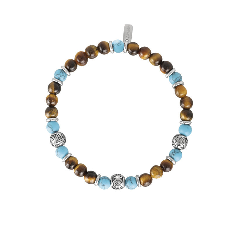 BRACCIALE 2JEWELS- Bracciale occhio di tigre turchese e acciaio - BRACCIALE
