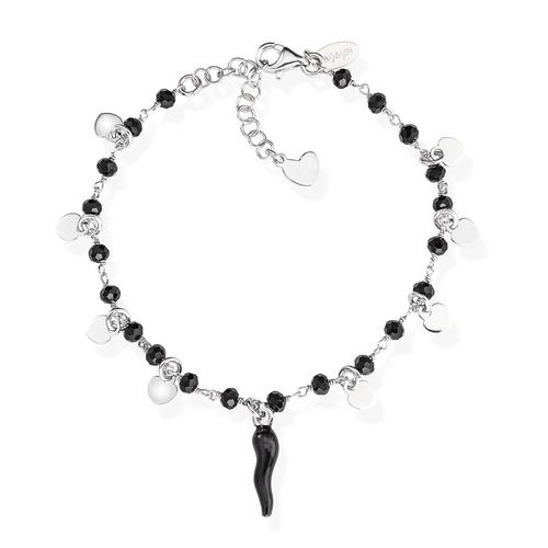Bracciale Cornetto Nero Cristalli e Cuori