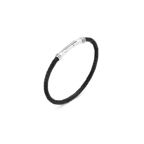 Bracciale Cuoio Intrecciato Bracciale in Argento 925 e cuoio nero - M - BRACCIALE