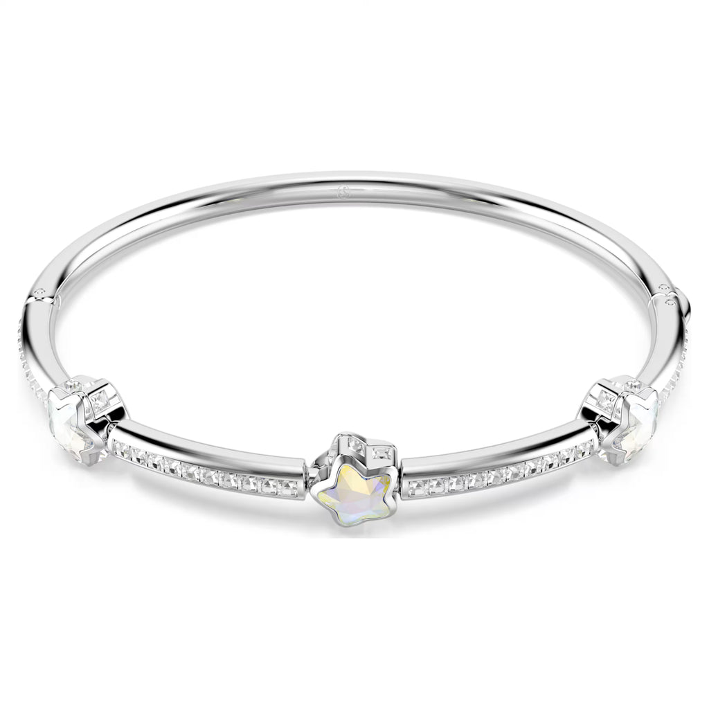 Bracciale rigido Chroma Taglio misto, Stella, Bianco, Placcato rodio