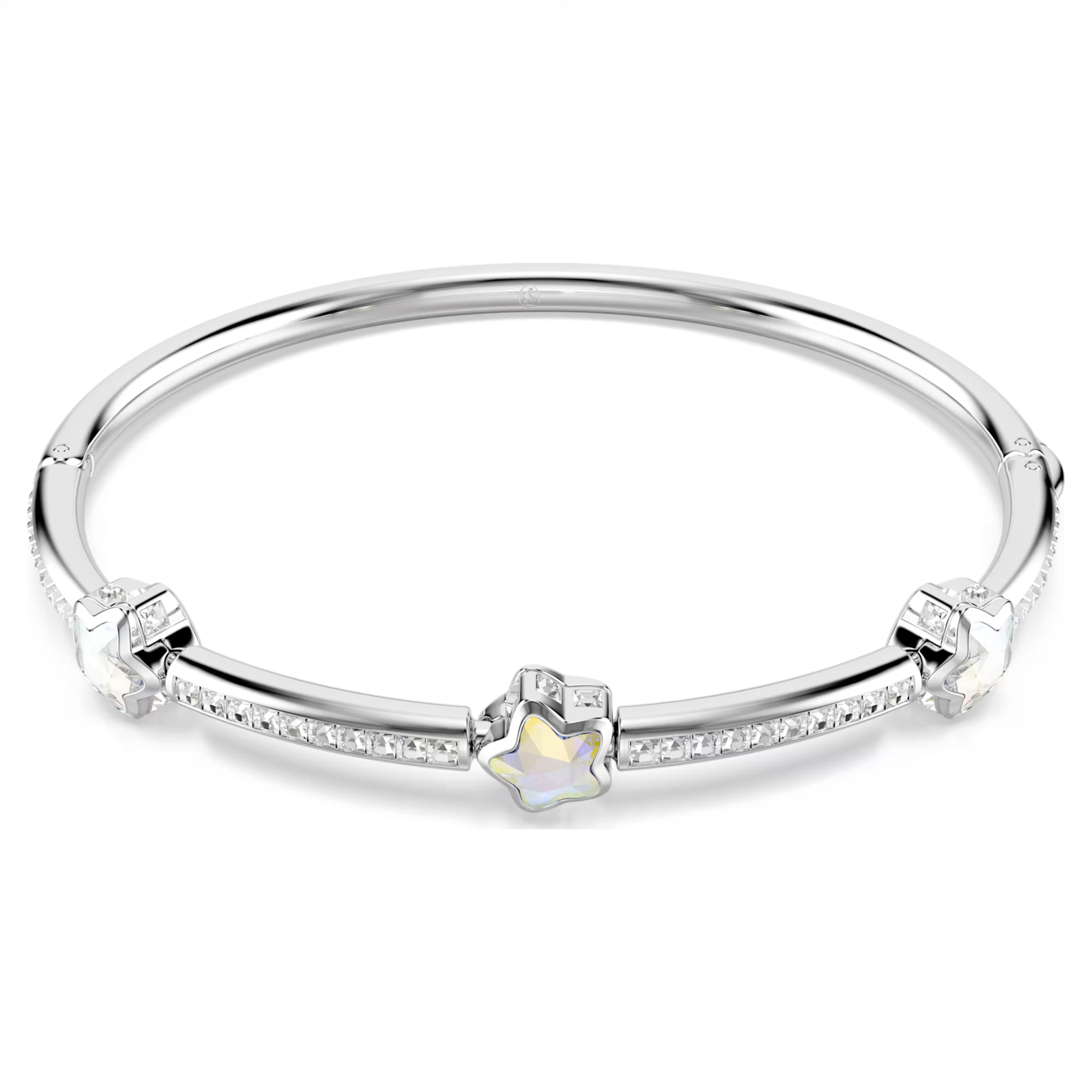 Bracciale rigido Chroma Taglio misto, Stella, Bianco, Placcato rodio