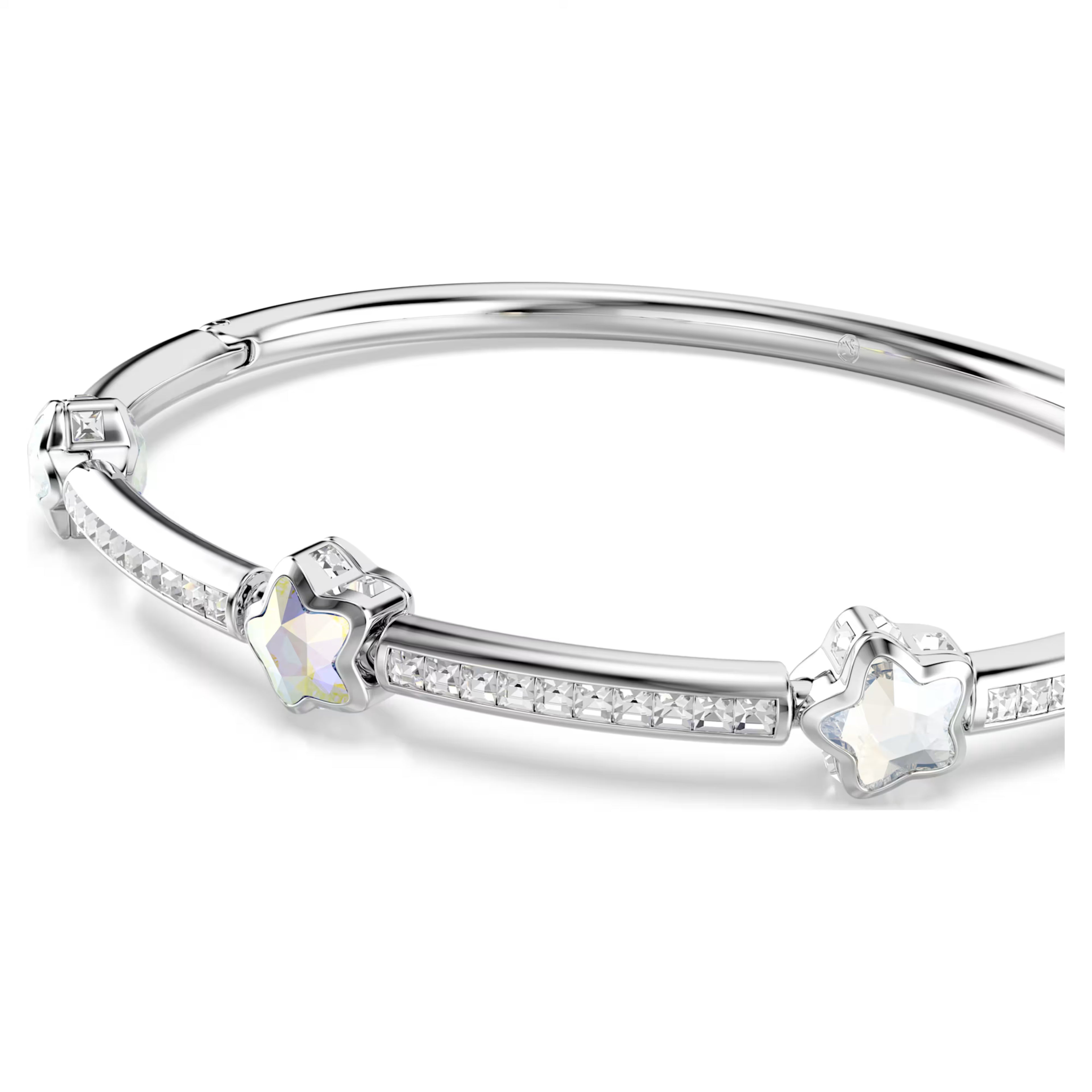 Bracciale rigido Chroma Taglio misto, Stella, Bianco, Placcato rodio