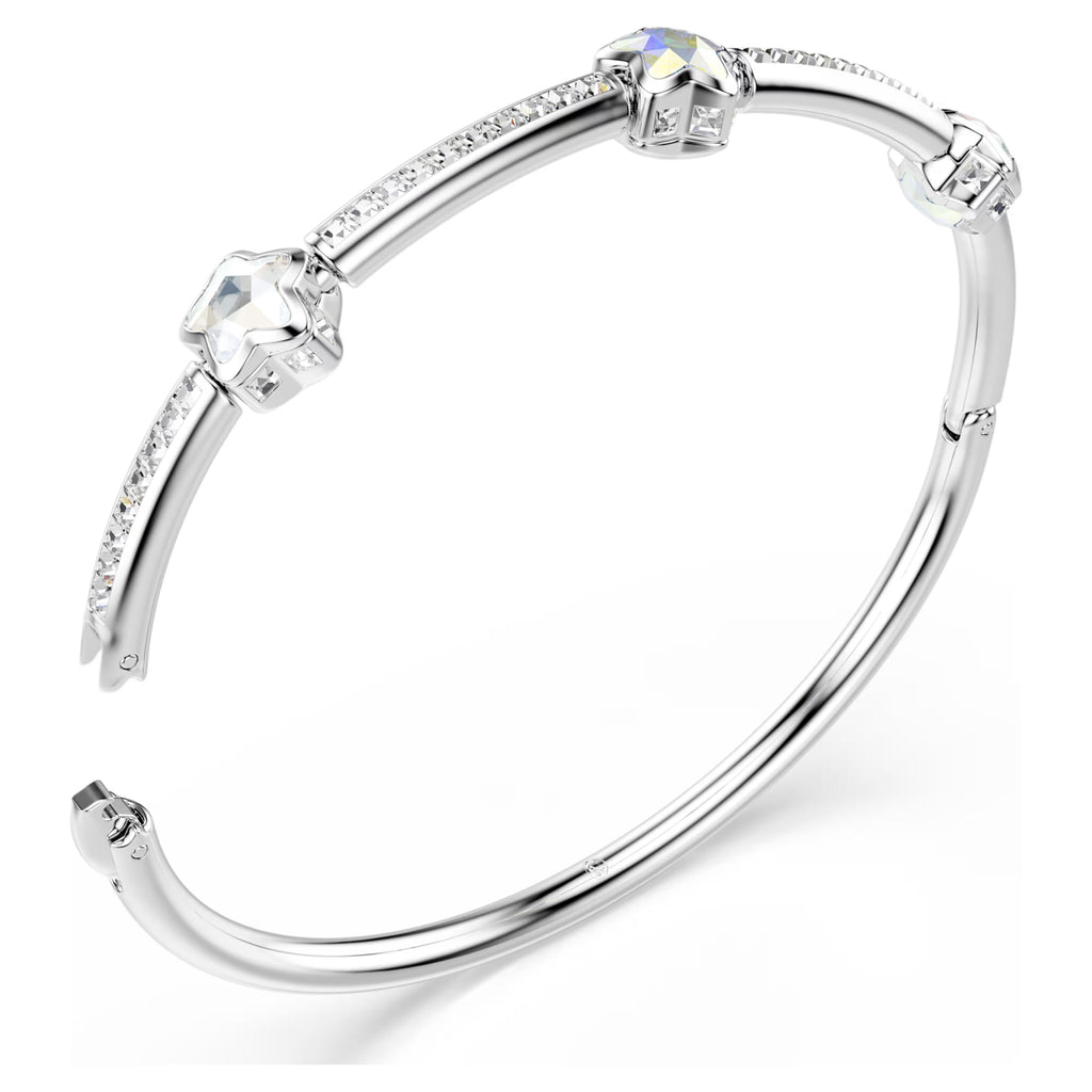 Bracciale rigido Chroma Taglio misto, Stella, Bianco, Placcato rodio