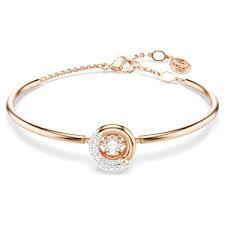 Bracciale rigido Dextera Taglio Round, Bianco, Placcato color oro rosa