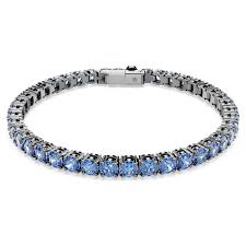 Bracciale Tennis Matrix Taglio Round Blu Placcato rutenio - BRACCIALE