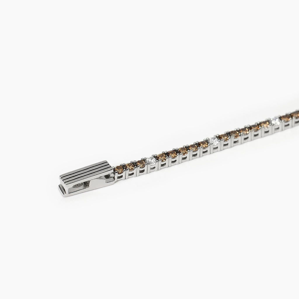 Bracciale Tennis Uomo in Argento con Zirconi Bianchi e Marroni