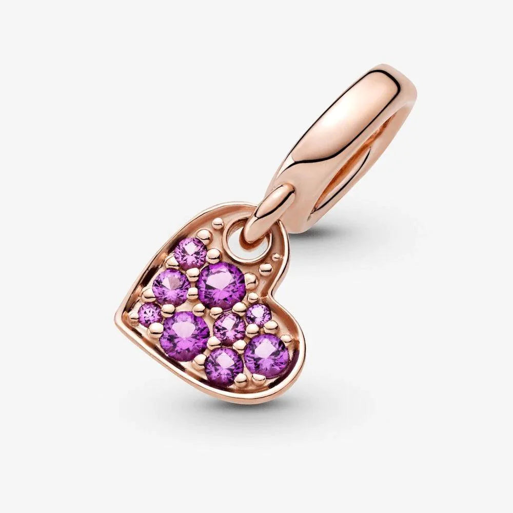 Charm Cuore Obliquo con Pavé Viola