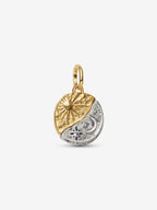 Charm Medallion Sole e Luna ’Ad Astra Per Aspera’ Argento Sterling 925 Placcatura in Oro 14k - CHARM