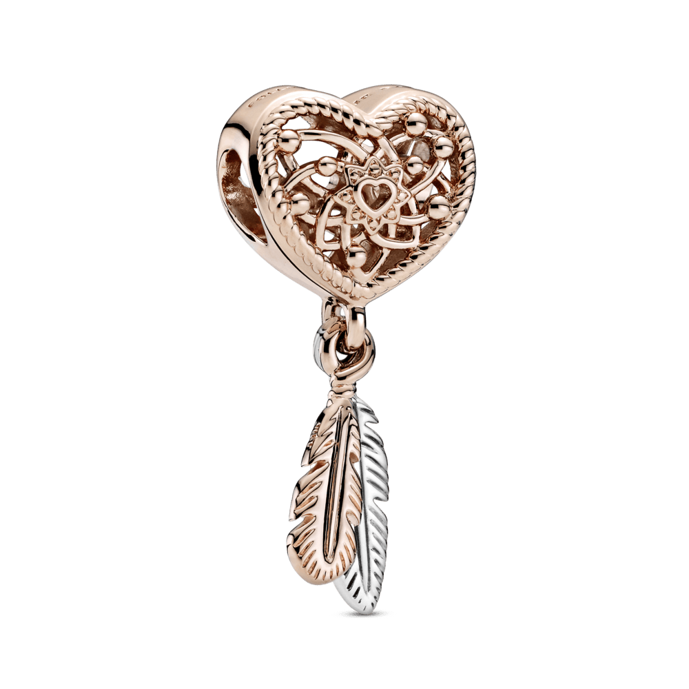 Charm Openwork Acchiappasogni Cuore Due Piume