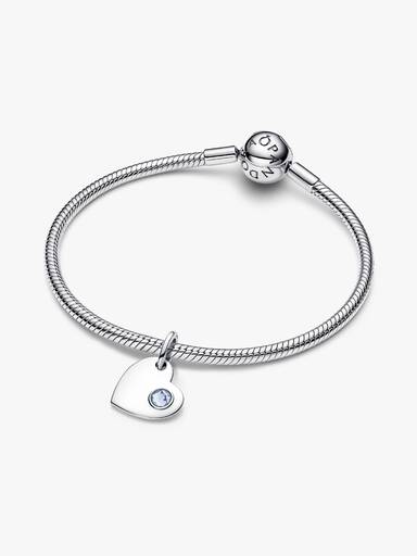 Charm Pendente Cuore con Pietra Azzura Marzo Argento Sterling 925 - CHARM