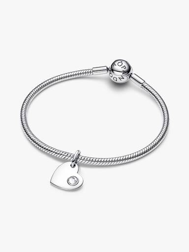 Charm Pendente Cuore con Pietra Bianca Aprile da incidere Argento Sterling 925 - CHARM