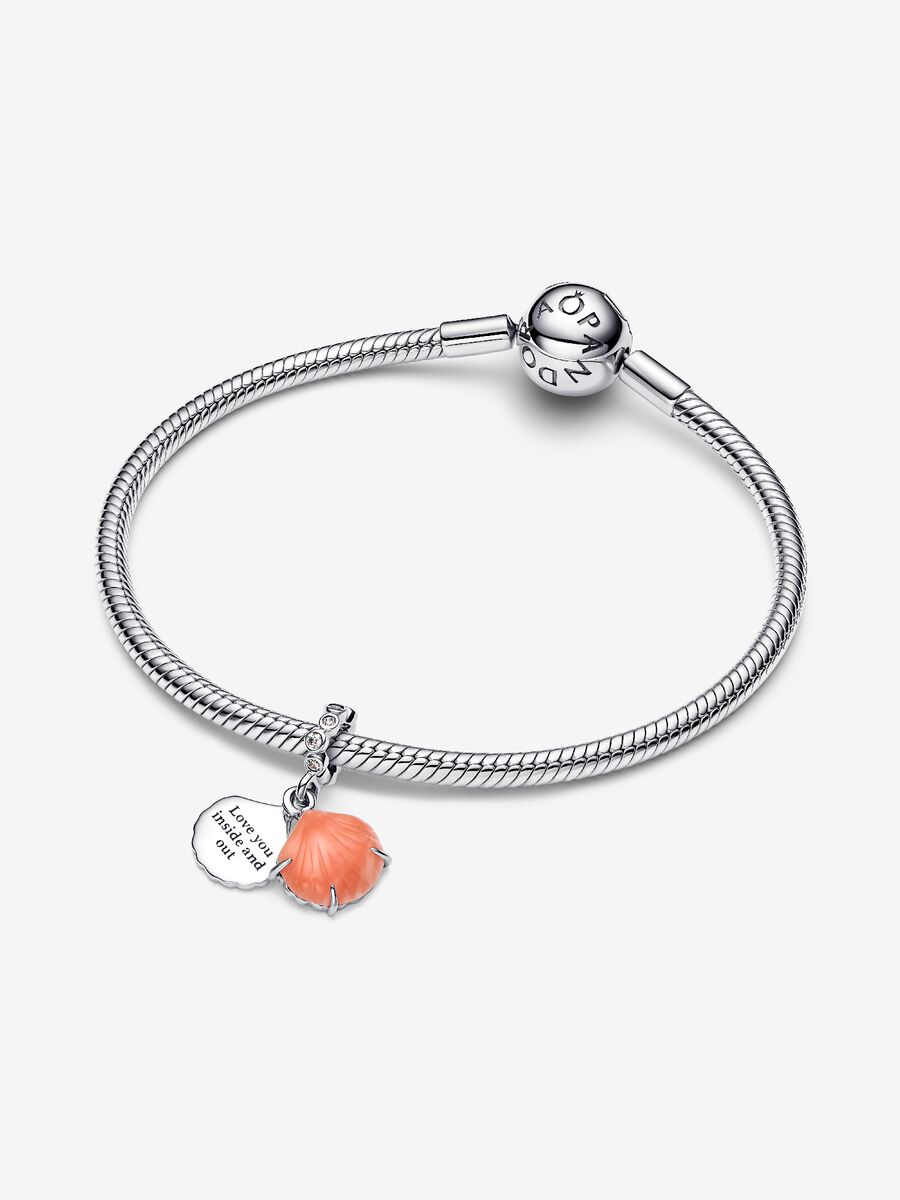 Charm Pendente Doppio Conchiglia Color Corallo Argento Sterling 925 - CHARM