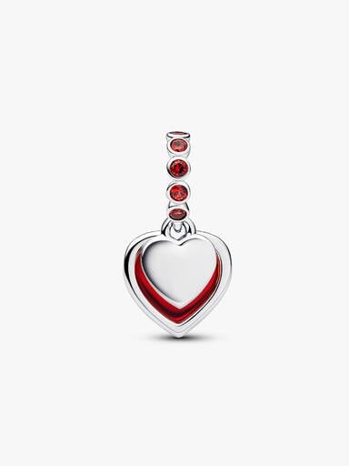 Charm Pendente Doppio Cuore Vetro di Murano Rosso Argento Sterling 925 - CHARM