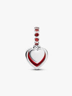 Charm Pendente Doppio Cuore Vetro di Murano Rosso Argento Sterling 925 - CHARM