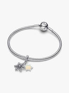 Charm pendente doppio Fiocco di neve opalescente Argento Sterling 925 - CHARM