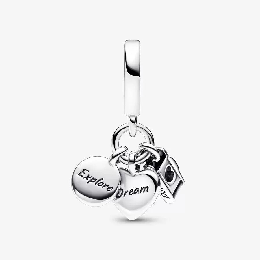 Charm Pendente Fotocamera, Cuore e Bussola